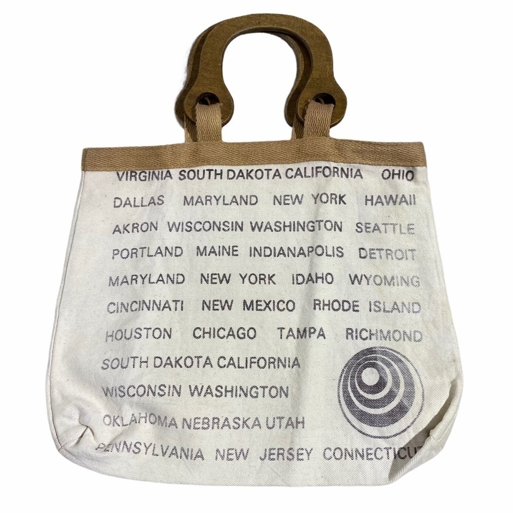 Reusable RARE shopping bag Grocery tote wood handles